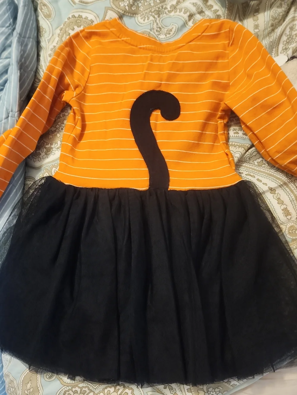 Sz 4T Cat & Jack Girls' Orange Stripe Long-Sleeve Cat Tulle Dress